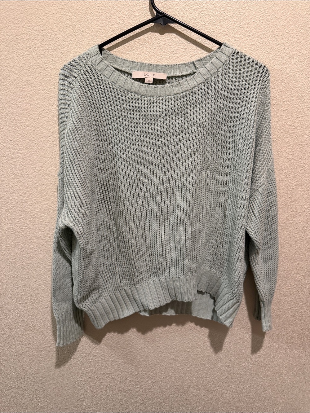 LOFT Light Sage Crewneck Knit Sweater 100% cotton